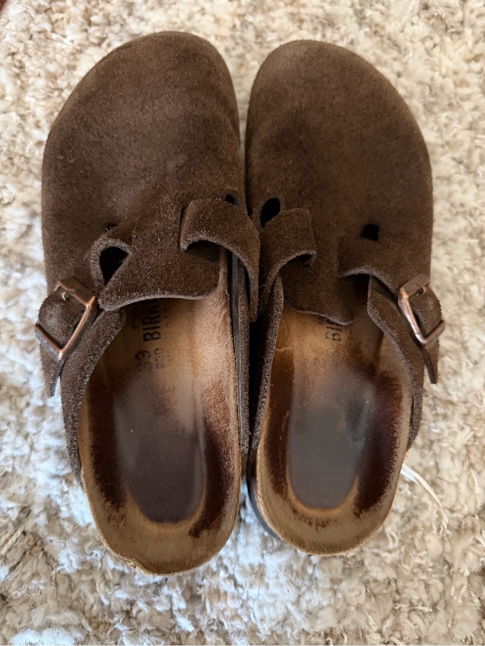 Birkenstock Brown Suede Clogs with Buckle